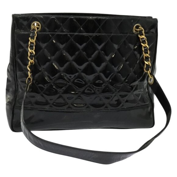 CHANEL Matelasse Tote Bag Enamel Black Gold CC - Picture 1 of 14